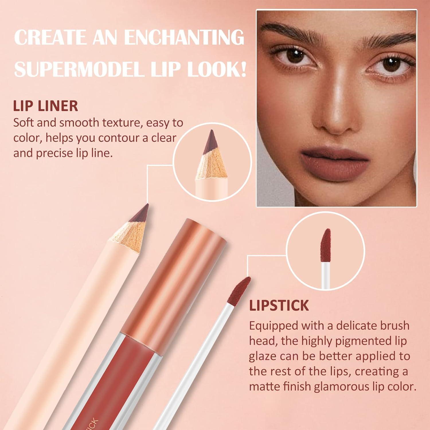 Prreal Pcs Matte Liquid Lipstick And Lip Liner Set Nude Velvety Lipstick Makeup Kit Long