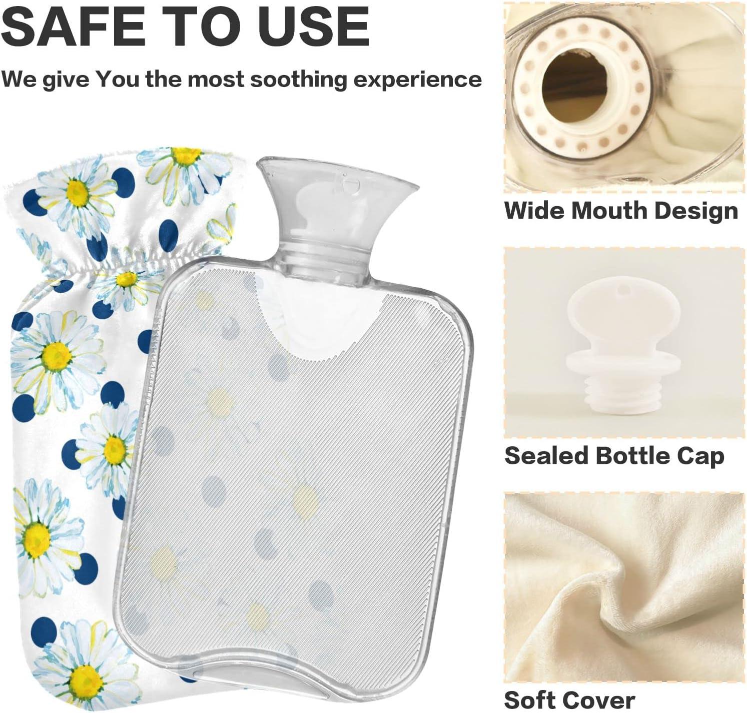 Naanle L Hot Water Bottle With Polka Dots Daisy Cover Large Hot Water Bottle For Menstrual