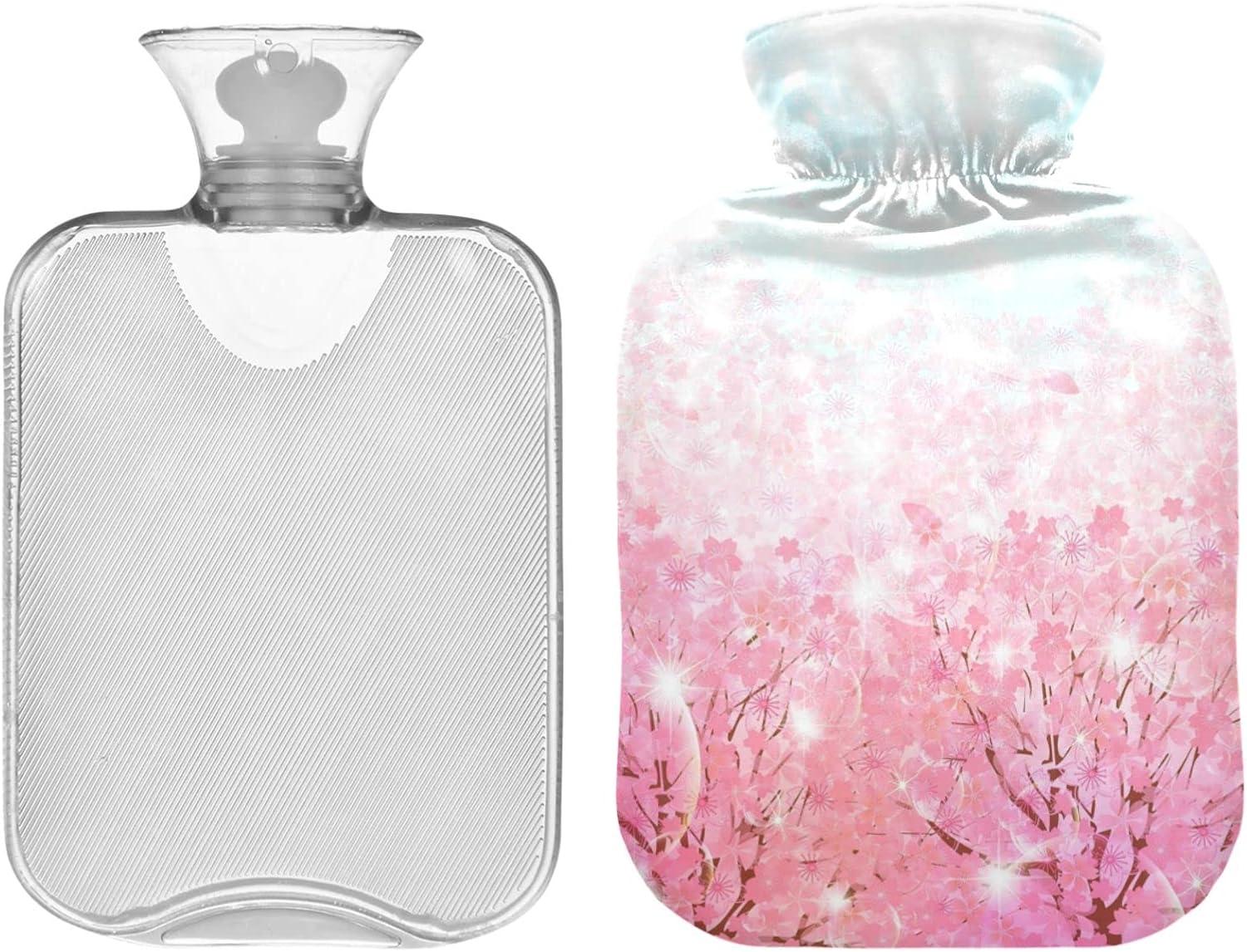NAANLE Cherry Blossom Hot Water Bottle L Transparent Cover For Menstrual Cramps Pain Relief
