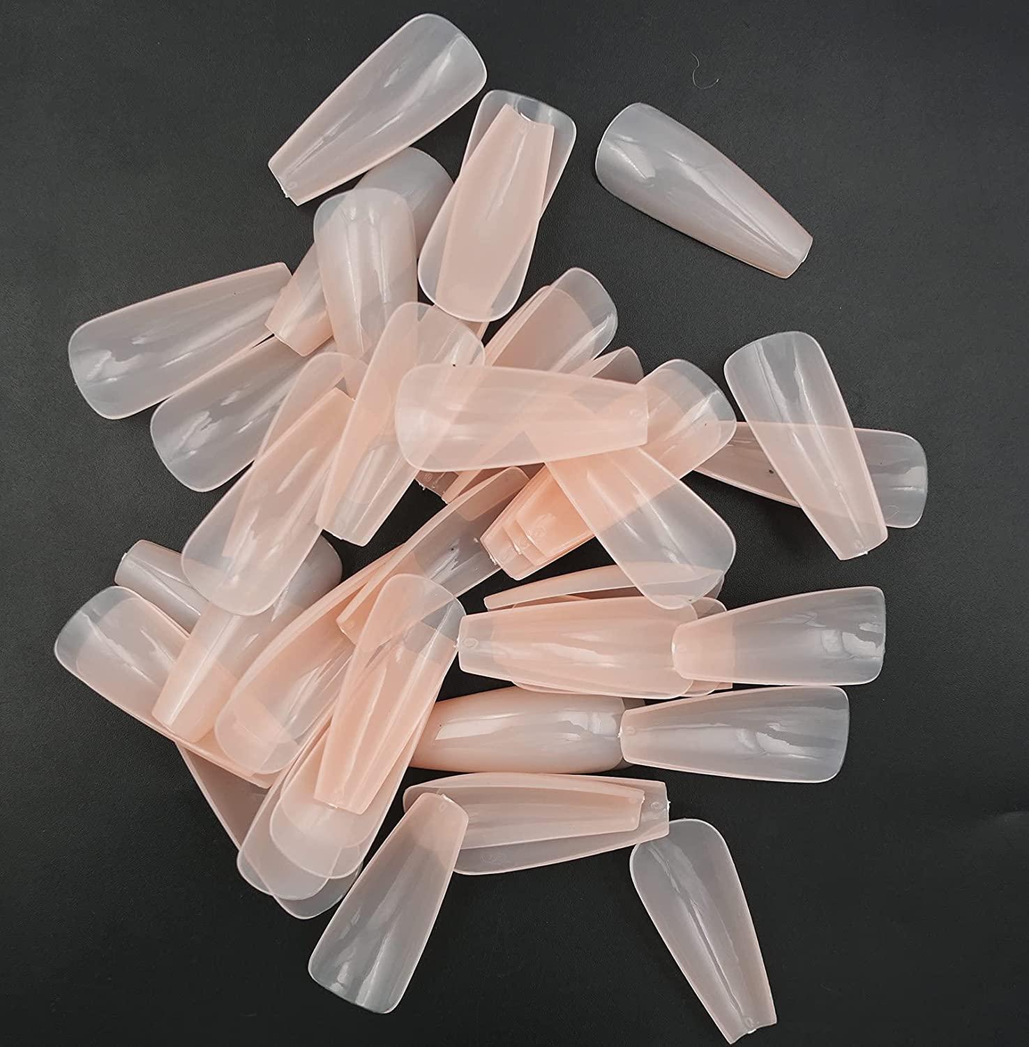 Pc Luckforever Painted Coffin Press On Nails Beige Nude Full Cover False Nails For Women