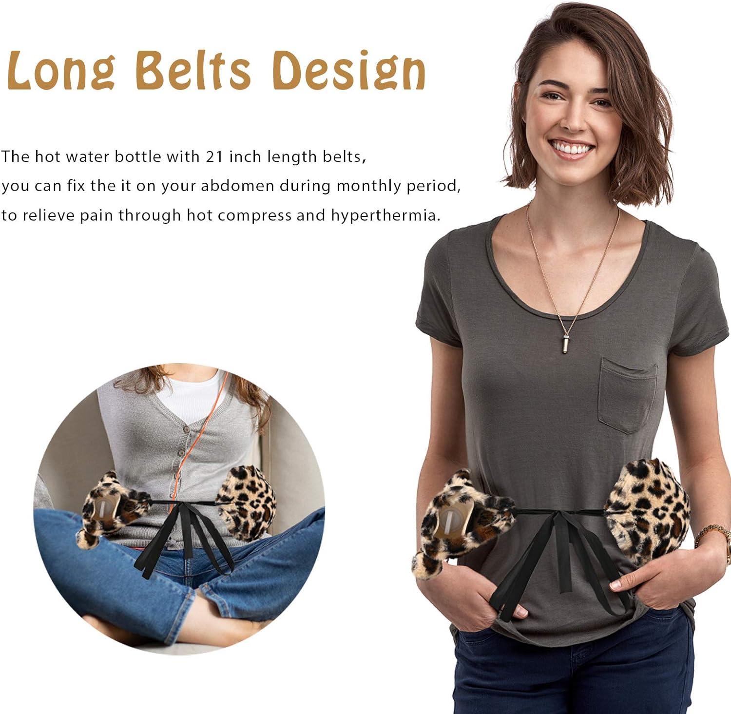 Leopard Print Long Hot Water Bottle With Plush Cover L Capacity Wearable Belts For Neck