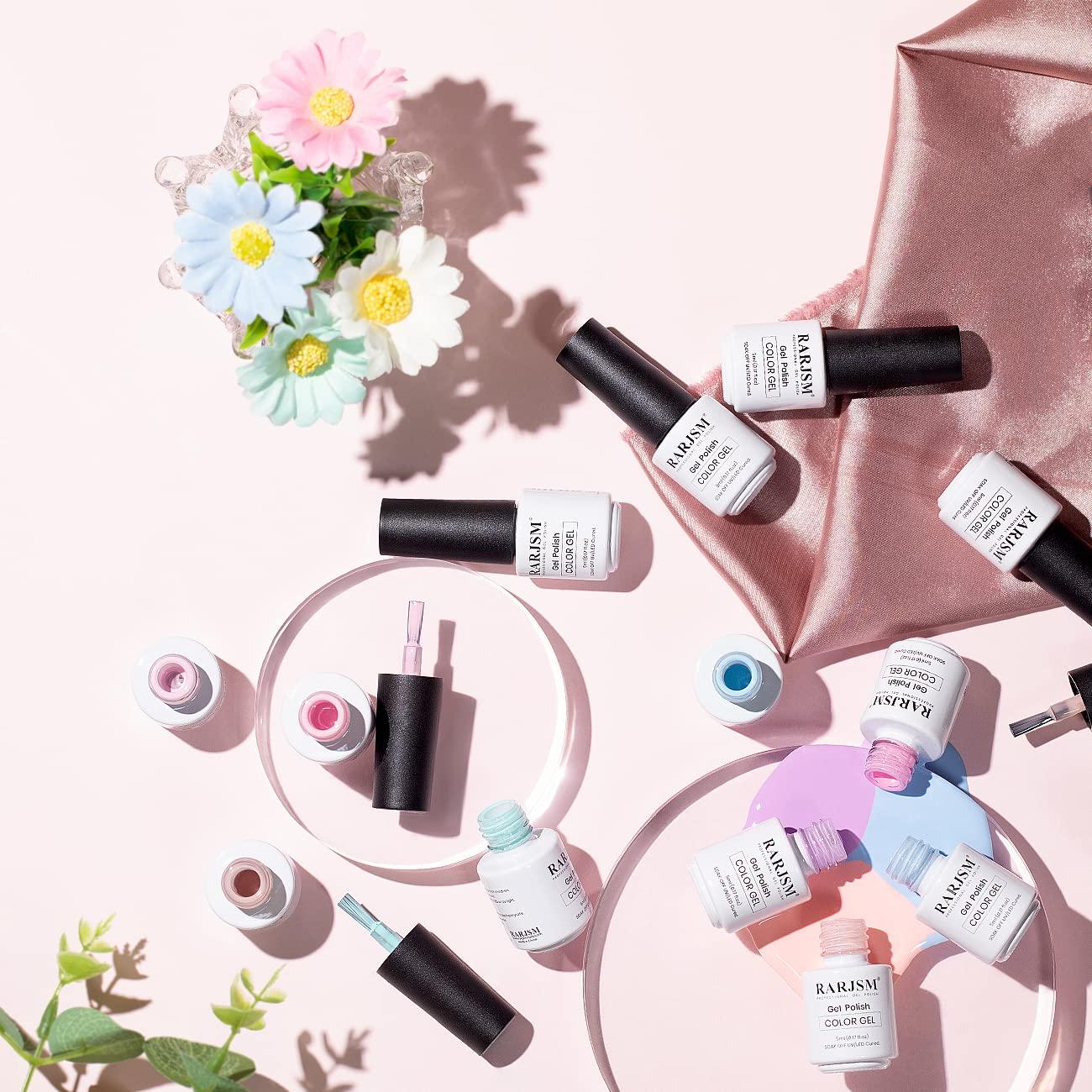 Rarjsm Pastel Gel Nail Polish Set Colors With Top Base Coats Neutral Nude White Pink