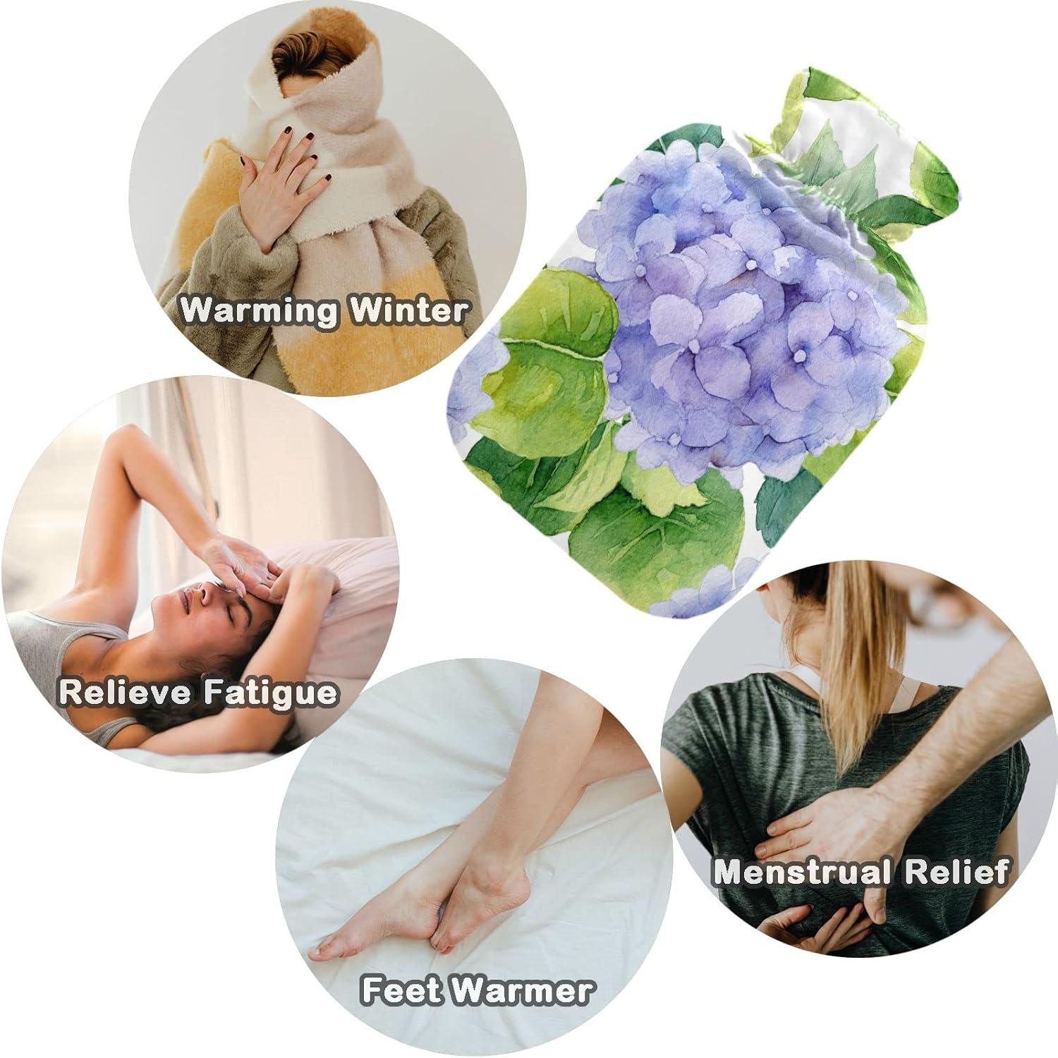 NAANLE Floral Hydrangeas Hot Water Bottle With Cover L Pain Relief For Menstrual Cramps