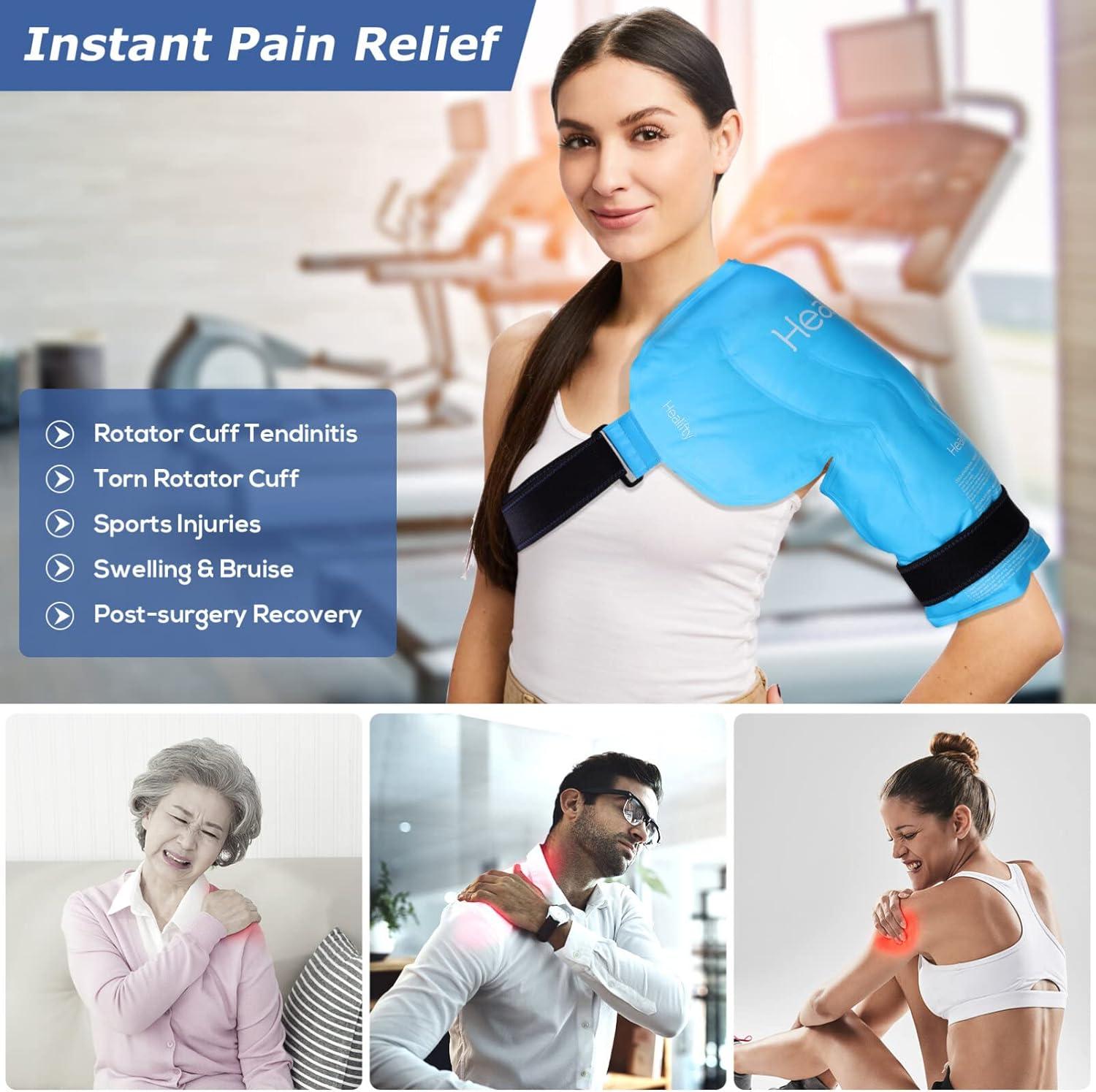 Healifty Shoulder Ice Pack Reusable Hot Cold Therapy Wrap For Pain Relief And Recovery Blue