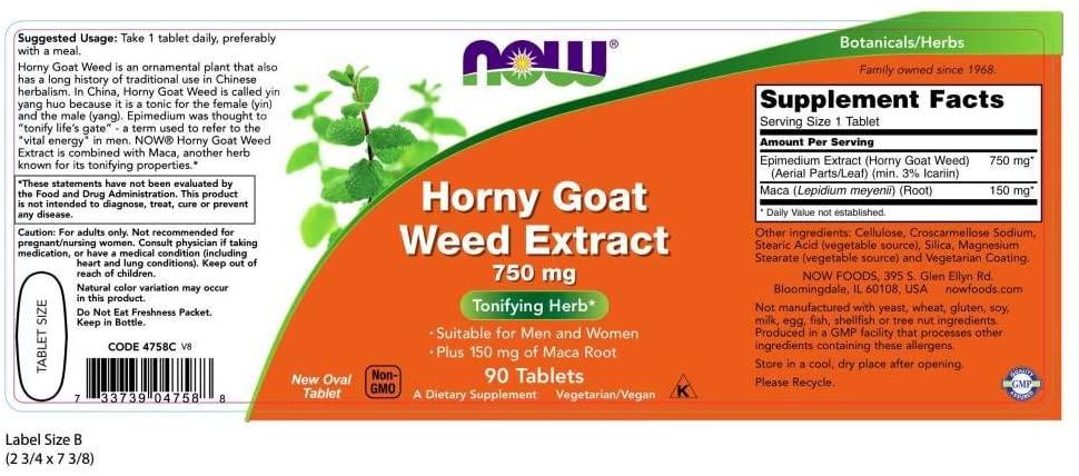 Now Foods Horny Goat Weed Extract 750mg 90 Tablets For Vitality