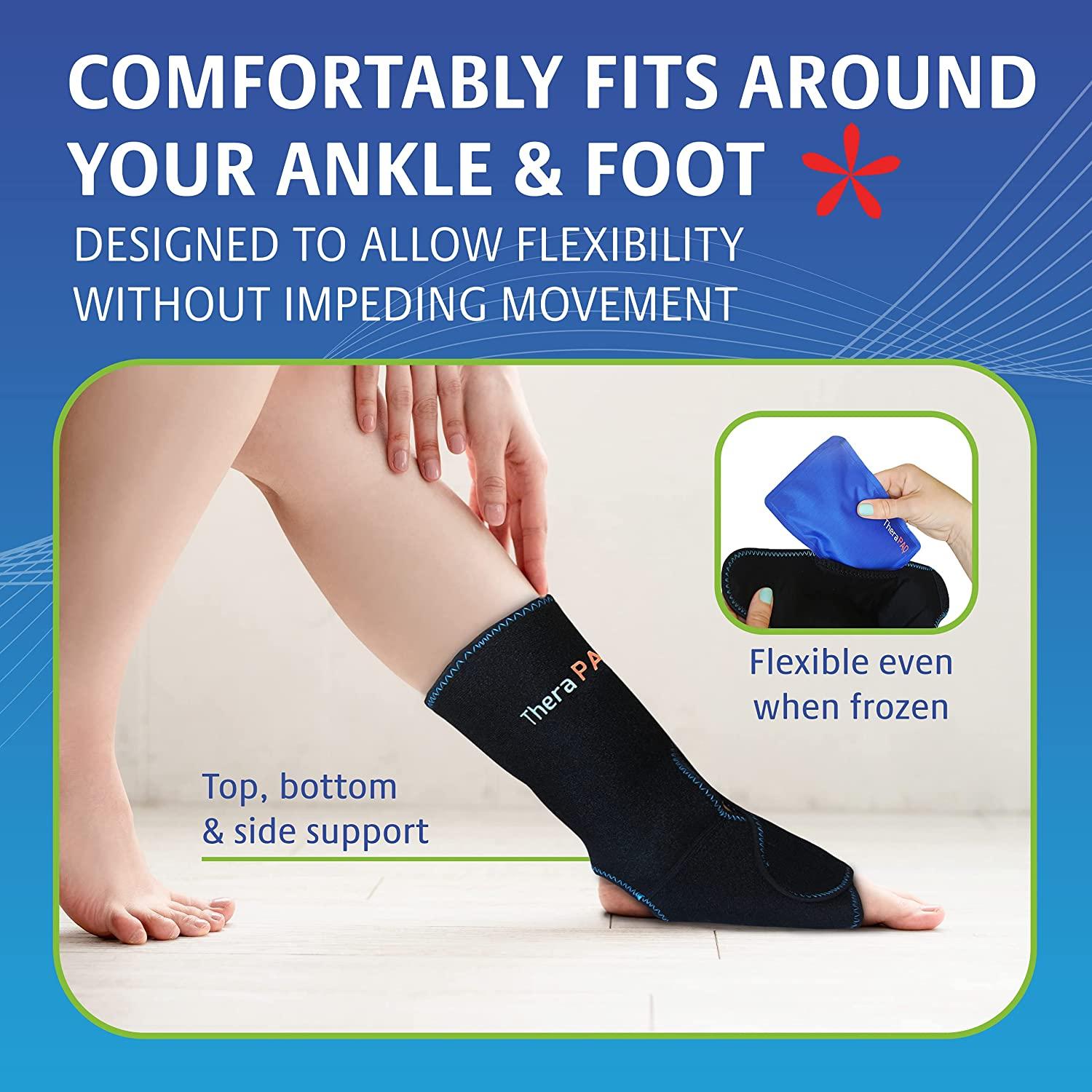 TheraPAQ Ankle Ice Pack Wrap Hot Cold Compression Brace For Injuries Includes 2 Gel Packs