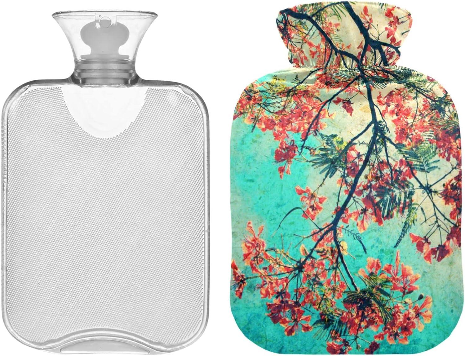 Naanle Orange Peacock Flowers Hot Water Bottle With Lid L Heat Bottle For Back Pain Relief