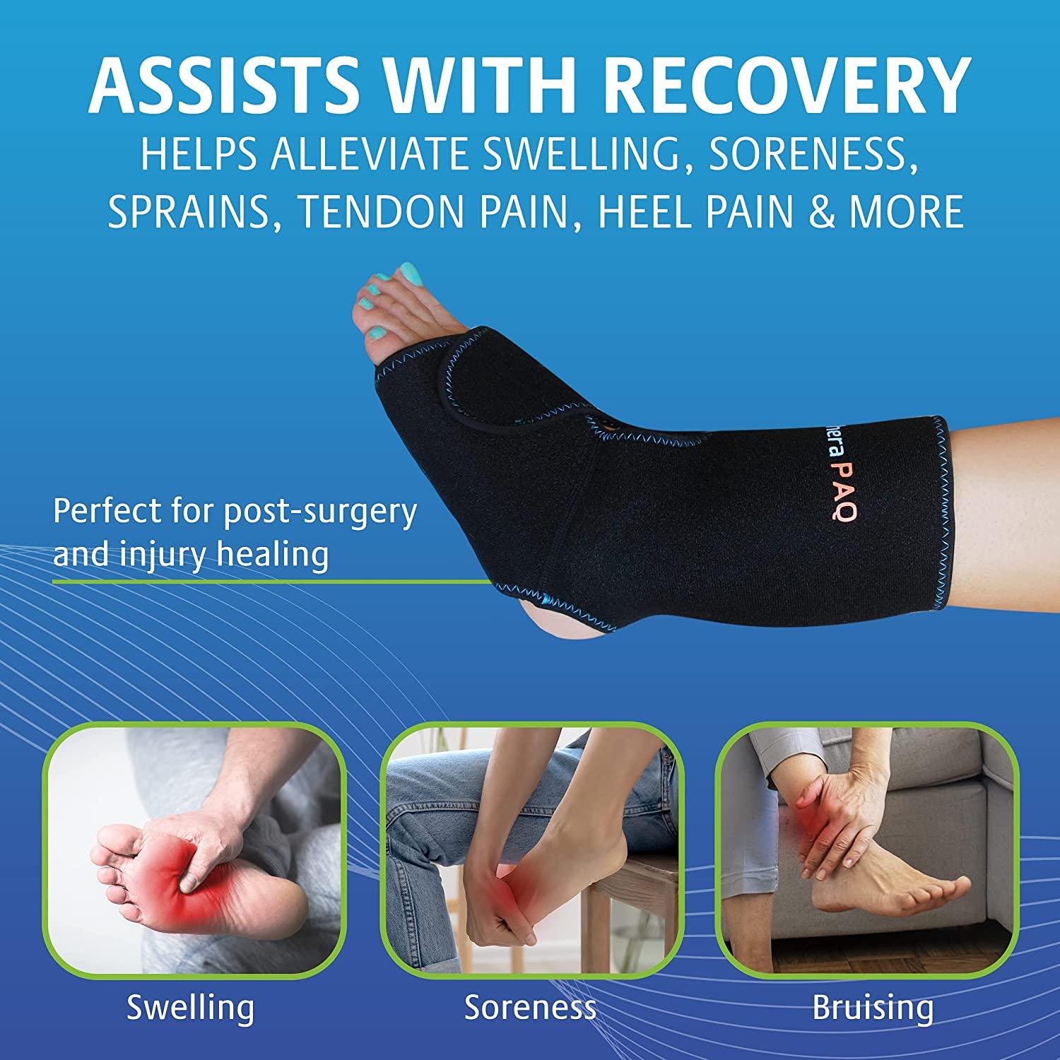 TheraPAQ Ankle Ice Pack Wrap Hot Cold Compression Brace For Injuries Includes 2 Gel Packs
