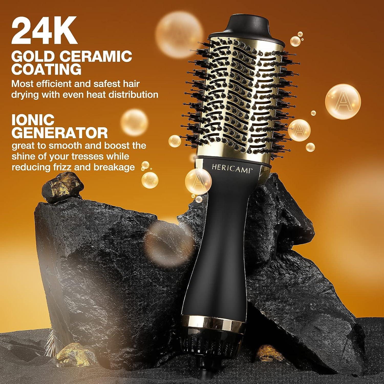 Pro 24K Gold Hair Dryer Brush Volumizer For Women 2 In 1 Hot Air Brush And Straightener