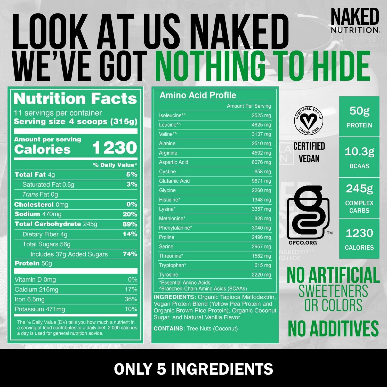 Vanilla Vegan Weight Gainer Naked Mass Lb Bulk Gmo Gluten Soy Dairy Free Calories