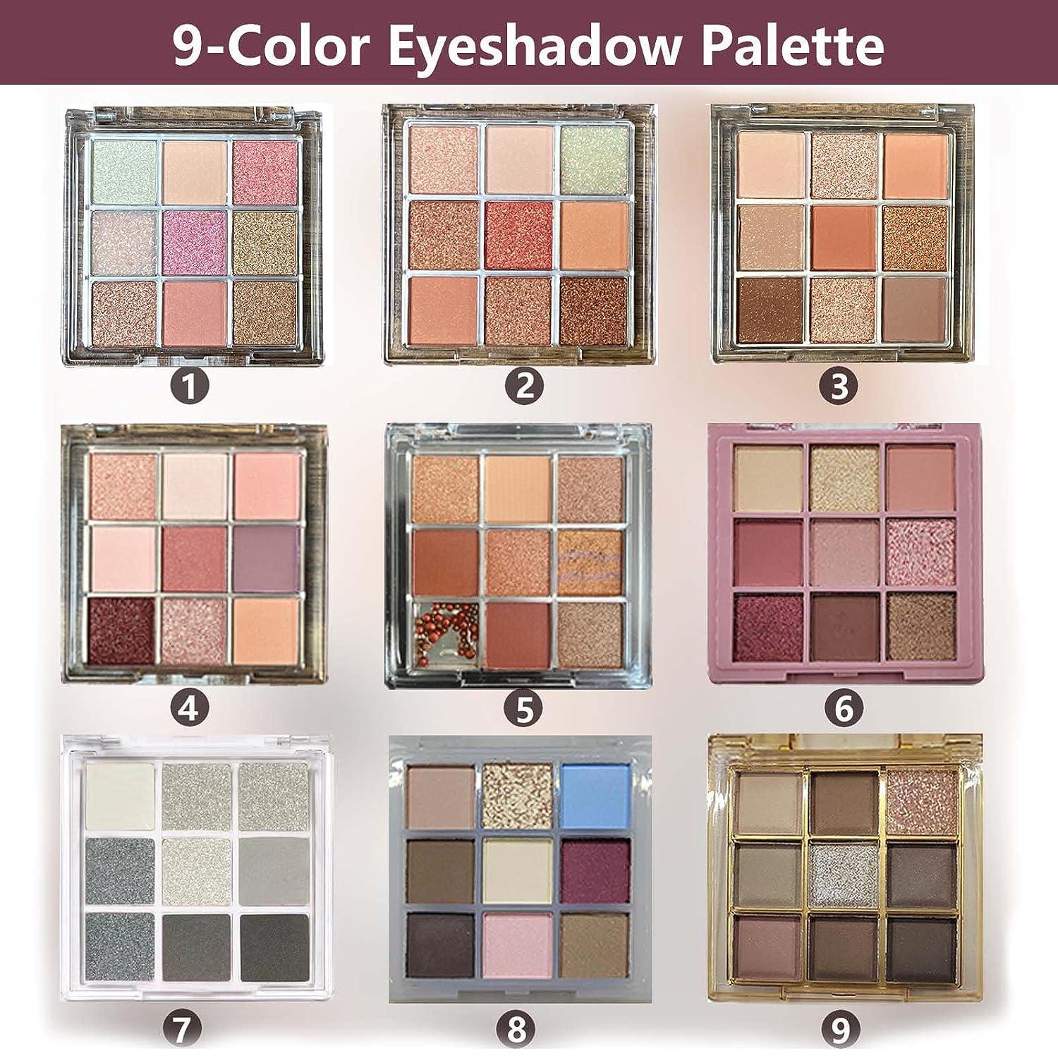 Brown Glitter Eyeshadow Palette 9 Color Nude Matte Shimmer Waterproof Long Lasting Makeup