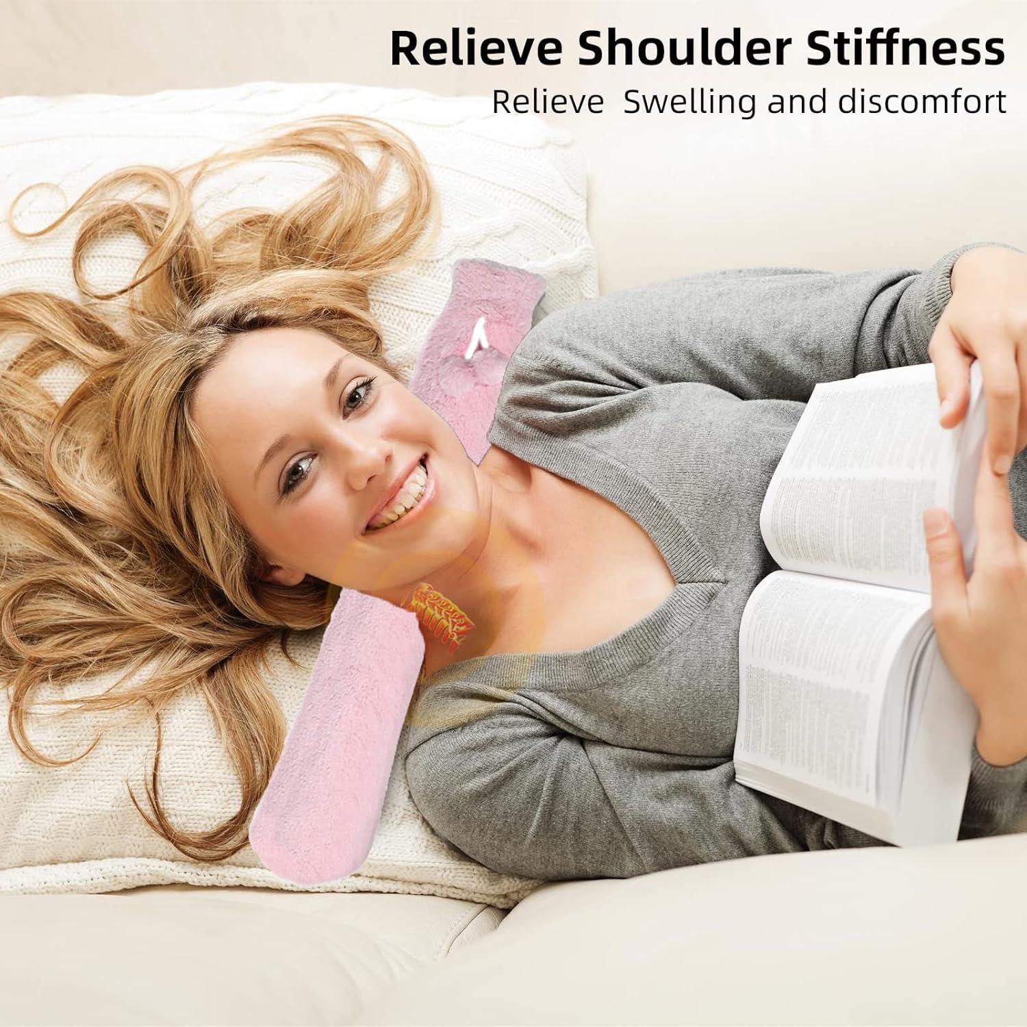 Riyaned L Long Hot Water Bottle With Soft Fluffy Cover Pink Heat Therapy Neck Wrap