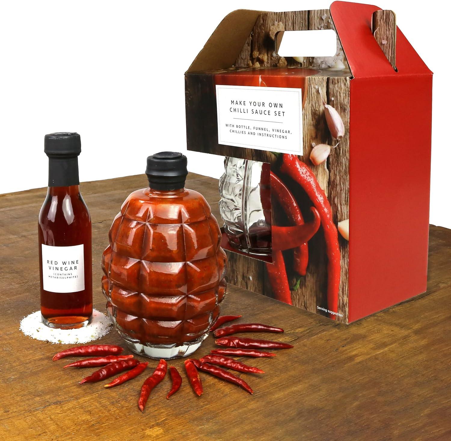 DIY Hot Sauce Gift Set Chilli Sauce Making Kit With Glass Grenade Bottle Unique Cooking Gift