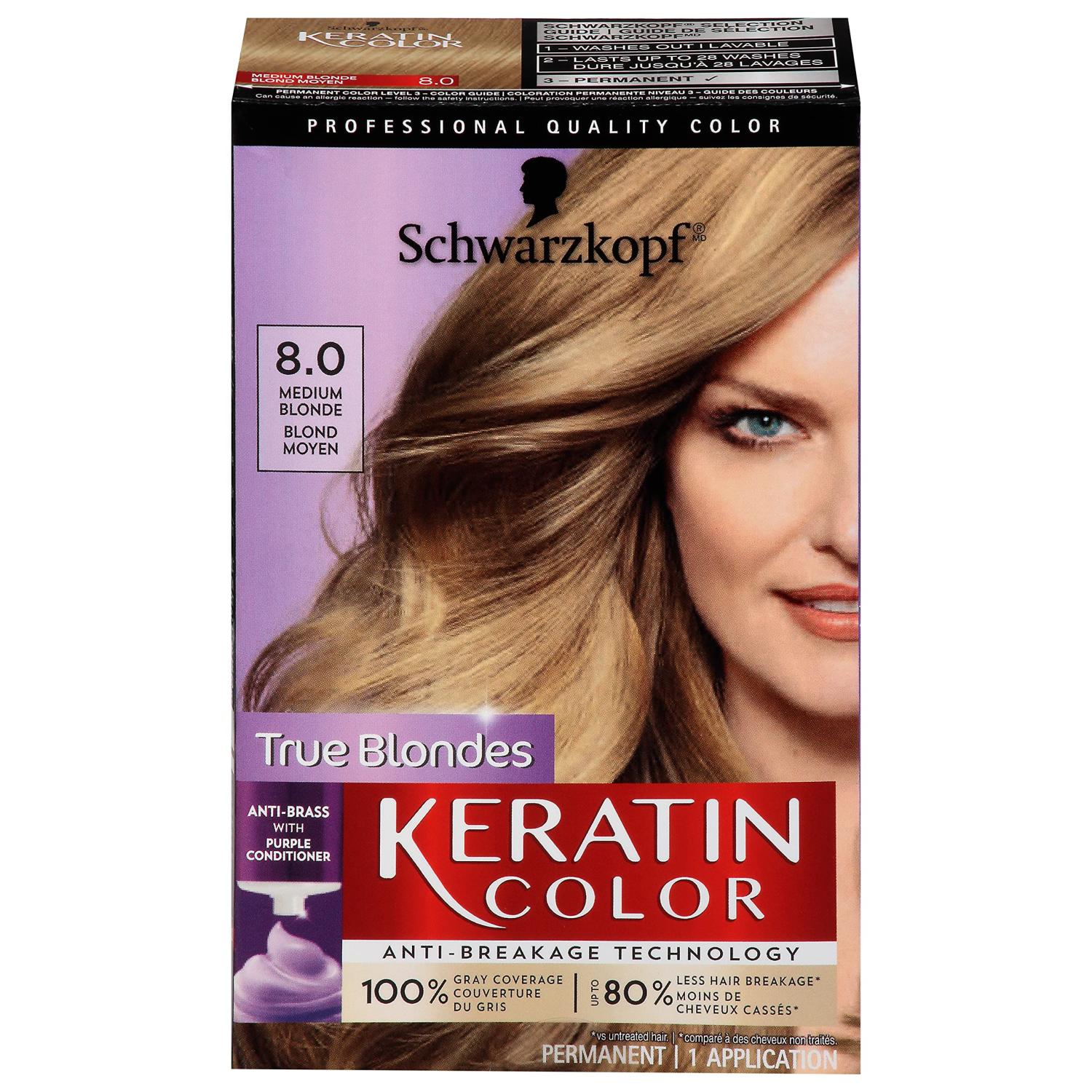 Schwarzkopf Keratin Color 8 0 Medium Blonde Hair Color Cream Permanent Formula Buy Now With