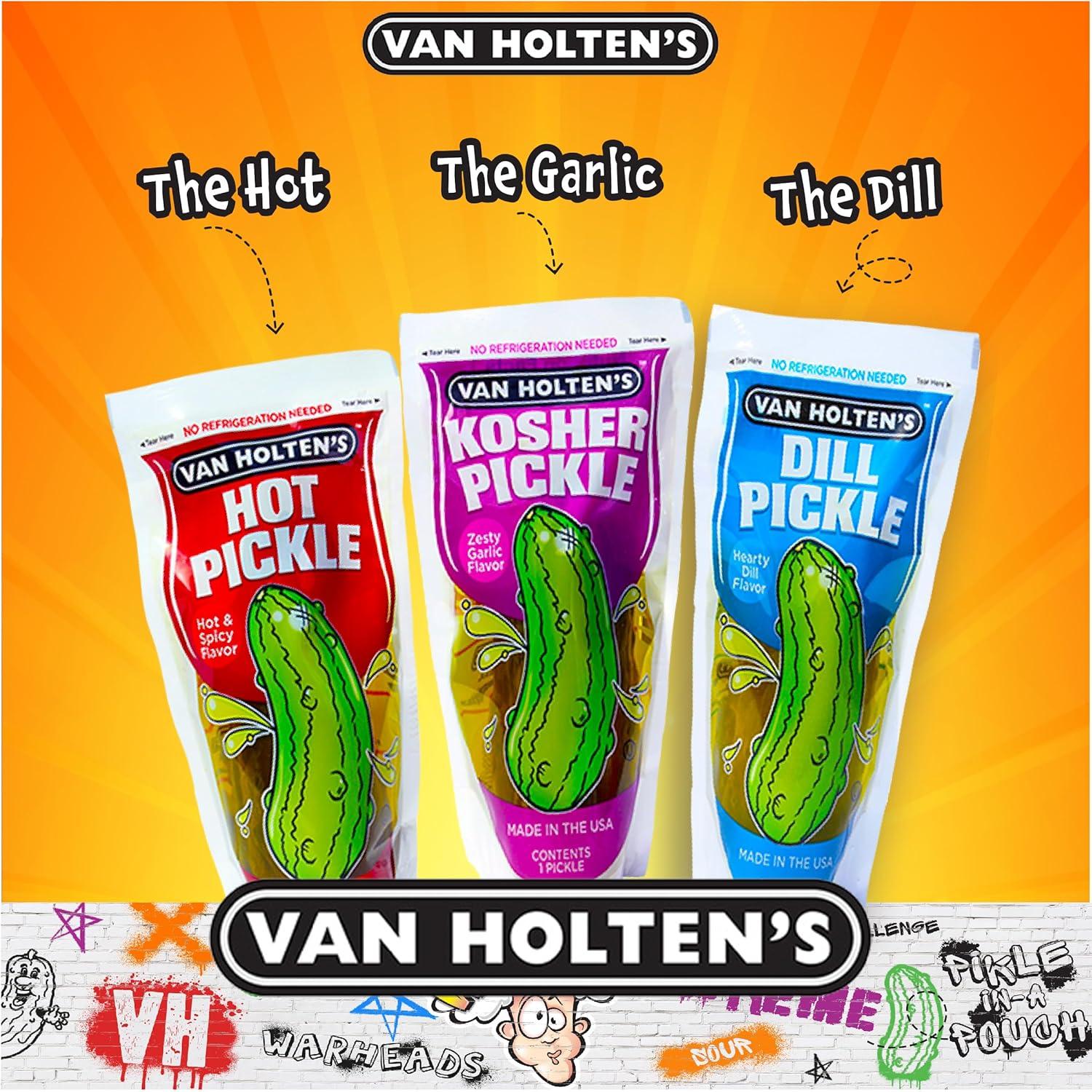 Van Holten Sour Pickle Pouch Set Hot Dill Garlic Pickles Pack Of International