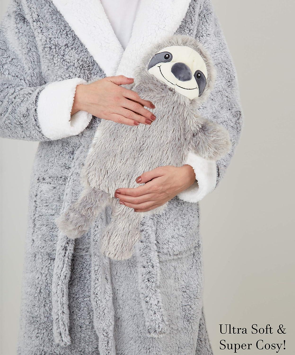 1L Hot Water Bottle With Grey Sloth Fleece Cover Plush And Cosy Gift For Natural Rubber Hot