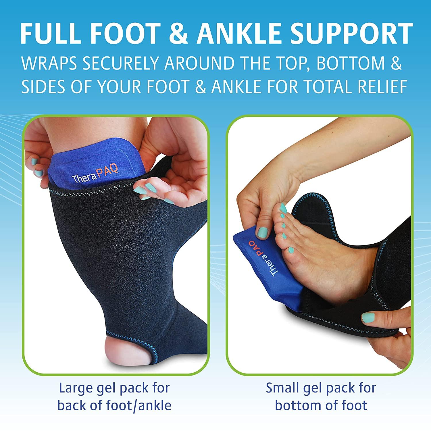 TheraPAQ Ankle Ice Pack Wrap Hot Cold Compression Brace For Injuries Includes 2 Gel Packs