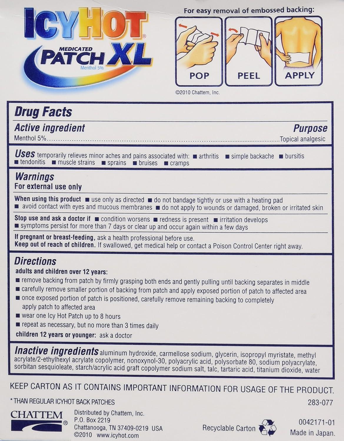 Icy Hot Extra Strength Medicated Patch 3 Count 2 Pack Fast Pain Relief