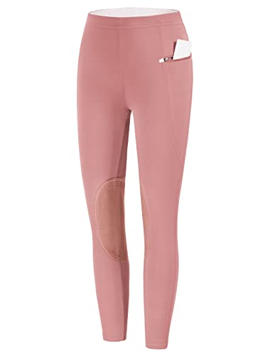 JACK SMITH Girls Riding Pants Kids Equestrian Horse Riding Tights Breeches  Youth Knee-Patch Schooling Zipper Pocket Pink 8 Years