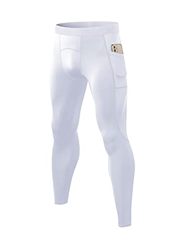 ABTIOYLLZ Men's Compression Pants Athletic Leggings Pockets/Non Pockets  Sports Active Baselayer Tights 1 Pack # White