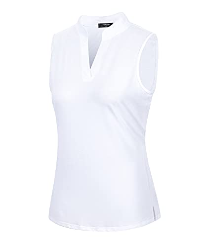 Vidusou Womens Sleeveless Golf Polo Shirts Lightweight Tennis Sport Tops  Large White