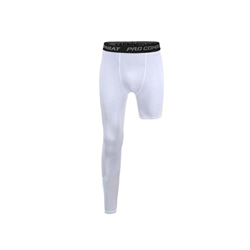 Jonscart One Leg Compression Tights Long Pants Basketball Sports Base Layer  Underwear Active Tight White-right