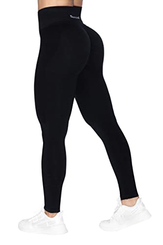 RQYYD Women Ribbed Seamless Leggings High Waisted Workout Gym Yoga Pants  Butt Lifting Tummy Control Tights Black L 