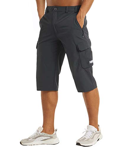 MAGCOMSEN Men's Workout Gym Shorts Quick Dry 3/4 Capri Pants Zipper Pockets  Hiking Athletic Running