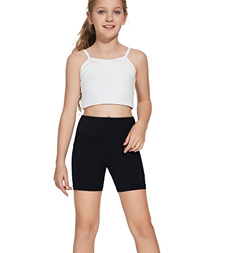 DEVOROPA Girls 5 Spandex Volleyball Shorts Stretch Youth Athletic  Gymnastics Shorts Kid Yoga Dance Compression Shorts Pocket Black Medium