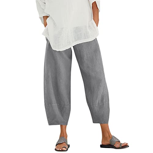 viyabling Linen Pants for Women Loose Fit Summer Palazzo Lounge Pants  Pocket Elastic Trousers Waist Pant Casual Dress Pants 4X-Large A2-gray