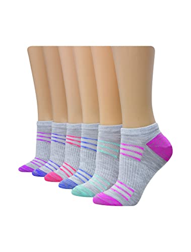 Hanes womens Performance Cool Compression No Show Socks 6 Pair Pack 8  Grey/Purple/Pink Design