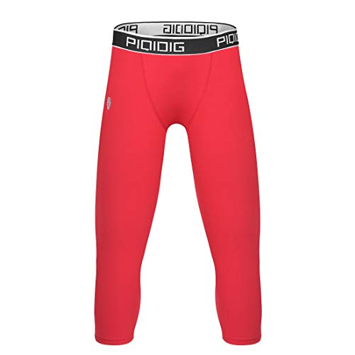 PIQIDIG Youth Boys Compression Pants 3/4 Basketball Tights Sports Capris  Leggings Red X-Small
