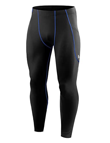 BALEAF Men's Yoga Leggings Running Tights with Pockets Athletic Sports Compression  Pants for Workout Dance Cycling C- Black/ Blue Small
