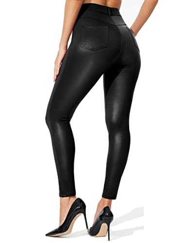 ZUTY 26 Faux Leather Leggings Pants High Waisted Leather Pants for Women  Stretch with Pockets Black Medium