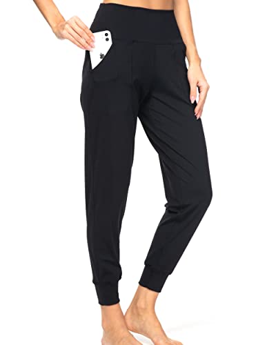 Kcutteyg Women's Joggers with Pockets High Waisted, Workout Athletic Sports  Soft Lounge Pants for Running Large Black