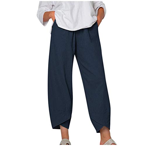 Linen Cropped Pants Women,Women's Casual Summer Capri Pants Cotton