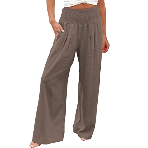 Cotton Linen Capri Pants for Women Elastic Waist Casual Wide Leg Cropped  Pants Loose Lightweight Summer Sweatpants Pockets : : Clothing