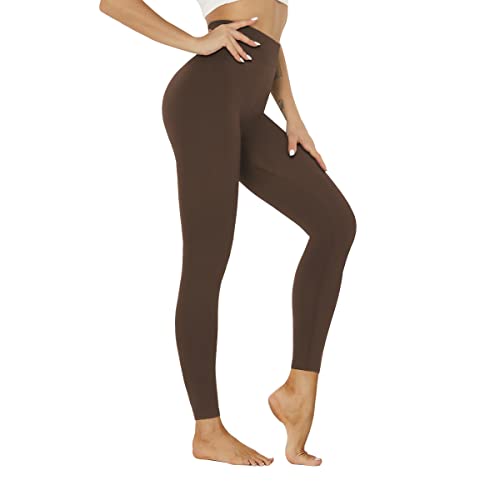 High Waisted Leggings for Women Pack-Black Active High Waisted Soft Tummy  Control Workout Running Yoga Pants C-1 Pack Small-Medium 6-1 Pack Brown