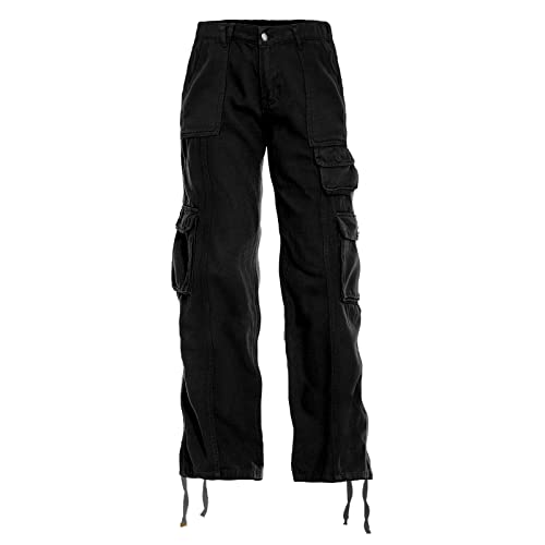 Women's Hiking Cargo Pants Joggers Cotton Casual Military Army Combat Work  Pants with 7 Pockets Small Black