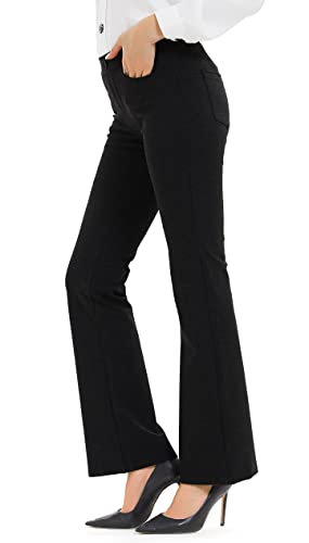 RYRJJ Womens Flare Yoga Dress Pants High Waist Stretch Business Work Pants  Bootcut Leg Slacks Pull on Casual Bell Bottom Trousers(Black,S)