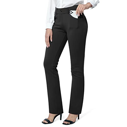 MRULIC pants for women Dress Pants Womens Black Work Pants Solid Stretch  High Waist Zipper High Waist Straight Pants With Pocket Trousers women's
