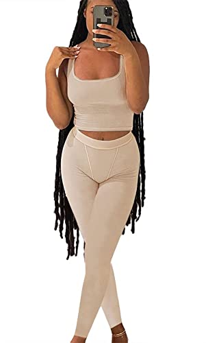 LICOBOD Casual Workout Sets 2 Piece Outfits for Women Ribbed Crop