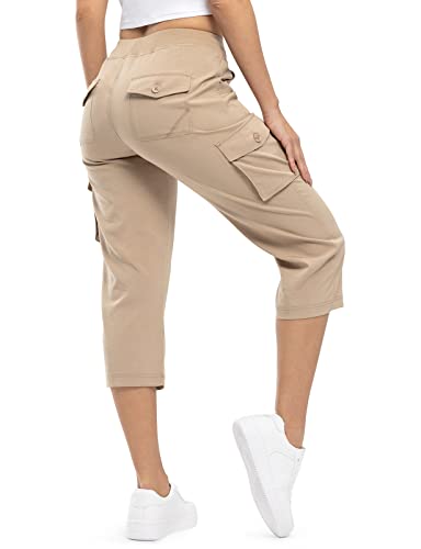 TBMPOY Womens Cargo Capris Hiking Lightweight Pants Quick Dry Casual  Outdoor Trip Loose Shorts Cropped Cotton 6 Pockets Khaki Large
