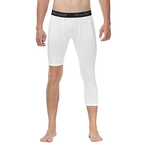 Caitzr Men's One Leg Compression Capri Tights Pants Athletic Base