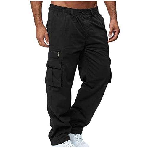 Mens Cargo Pants Multi Pockets Slim Outdoor Drawstring Hiking