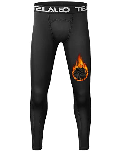 1 or 2 Pack Boys Thermal Compression Leggings Pants Youth Fleece Lined Base  Layer Tights Cold Weather Gear Black Fleece Inner Small