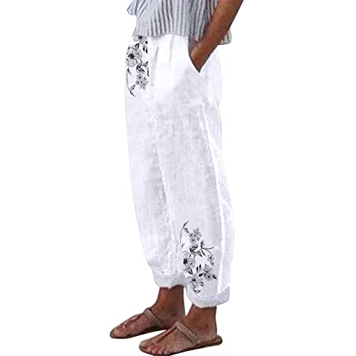 Gufesf Women's Summer Cropped Cotton Linen Capris Pants Casual