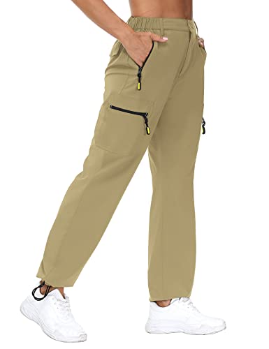 VVK Women's Hiking Cargo Pants Lightweight Quick Dry Outdoor Athletic Pants  Camping Climbing Golf Zipper Pockets Khaki Medium