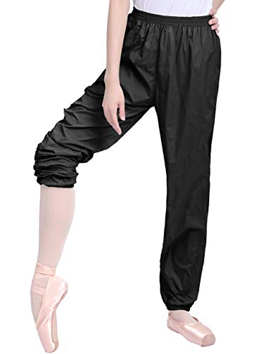 Daydance Teen Girls Women Ballet Ripstop Pants Lightweight Intensity Nylon  Perspiration Trousers for Dance Black X-Large