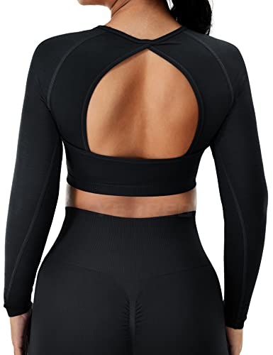 YEOREO Amplify Seamless Long Sleeve Crop Gym Shirts for Women